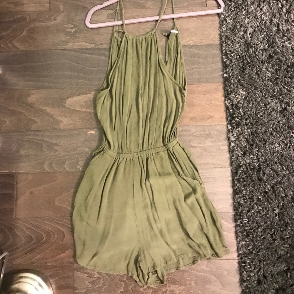 H&M army green open back romper